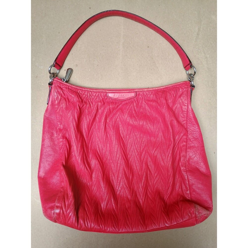 COACH Madison Gathered Convertible Hobo Bag Raspberry Red